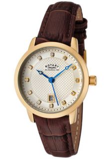 Rotary LS42827/08  Watches,Womens White Swarovski Crystal Champagne Textured Dial Brown Leather, Casual Rotary Quartz Watches