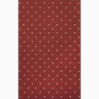 Hand made Geometric Pattern Red/ Ivory Wool Rug (2x3)