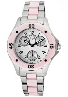 Invicta 1653  Watches,Womens Angel White Dial  Pink Ceramic/Stainless Steel, Casual Invicta Quartz Watches