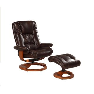 Memory Foam Brown Espresso Bonded Leather Comfort Chair With Ottoman