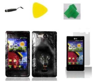 Wolf Faceplate Hard Phone Case Cover Cell Phone Accessory + Yellow Pry Tool + Screen Protector + Stylus Pen + EXTREME Band for Lg Optimus Exceed Lg vs840pp VS840PP Cell Phones & Accessories