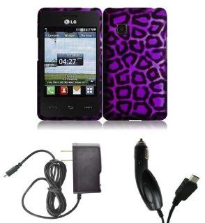 LG 840G   Accessory Combo Kit   Purple and Black Leopard Design Shield Case + Atom LED Keychain Light + Wall Charger + Car Charger Cell Phones & Accessories