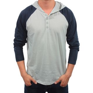 Something Strong Mens Gray And Midnight Hooded Henley Shirt