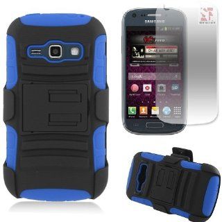 [SlickGears] Heavy Duty Combat Armor Dual Layer Kickstand Belt Holster Case for Samsung Galaxy Ring / Prevail 2 SPH M840 (Boost, Virgin Mobile) + LCD Screen Protector Combo (Blue Skin) Cell Phones & Accessories
