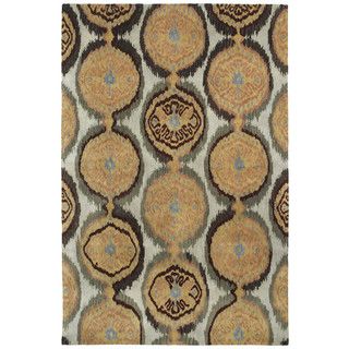 Swanky Beige Ikat Damask Wool Rug (96 X 13)