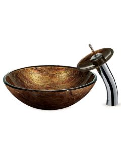Amber Sunset Vessel Sink with Waterfall Faucet by VIGO