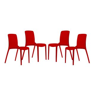 Laos Polycarbonate Transparent Red Dining Chairs (set Of 4)