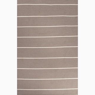Durable Handmade Stripe pattern Gray/ Ivory Wool Rug (2 X 3)