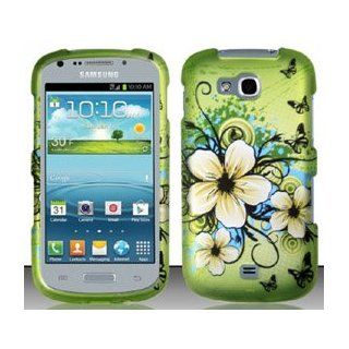 3 Items Combo For Samsung Galaxy Axiom R830 (US Cellular) Hawaiian Flowers Design Snap On Hard Case Protector Cover + Free Neck Strap + Free American Flag Pin Cell Phones & Accessories