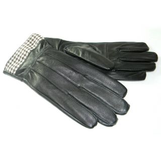 Hollywood Tag Womens Black Leather Houndstooth Cuff Gloves