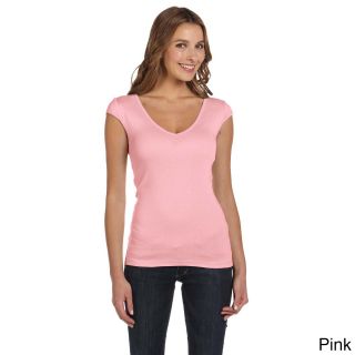Bella Bella Womens Sheer Rib Deep V neck T shirt Pink Size XXL (18)