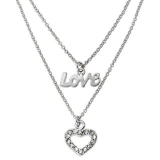 Silver Plated Double Necklace Love/Open Heart With White Cubic Zirconia Pendant