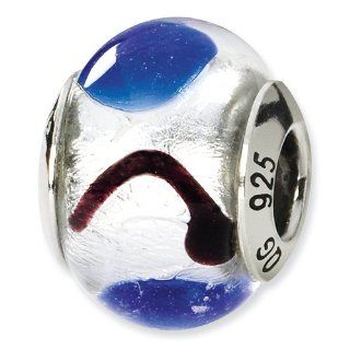 Sterling Silver Reflections White/Blue/Black Italian Murano Bead Bead Charms Jewelry