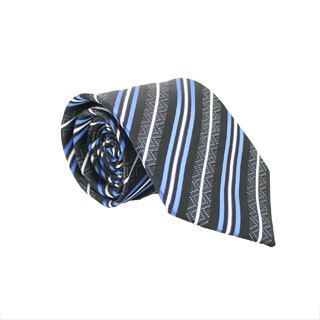 Ferrecci Slim Classic Blue And Black Striped Necktie With Matching Handkerchief   Tie Set