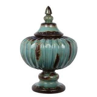 Privilege Antique Turquoise Ribbed Ceramic Jar