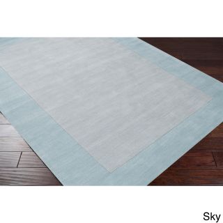 Surya Carpet, Inc Hand Loomed Odele Solid Bordered Tone on tone Wool Area Rug (8 X 11) Blue Size 8 x 11