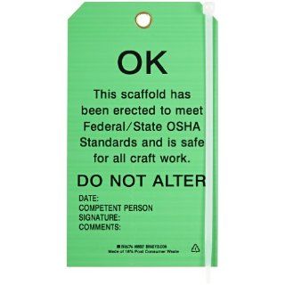 Brady 86627 7" Height x 4" Width, Economy Polyester (B 851), Black on Green Scaffolding Tags (10 Tags) Industrial Lockout Tagout Tags