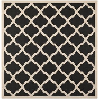 Safavieh Indoor/ Outdoor Courtyard Geometric pattern Black/ Beige Rug (53 Square)