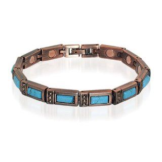 Copper Clad Turquoise Magnetic 0.25" Wide Ladies Bracelet 7.5 " Long with Fold over Clasps Jewelry