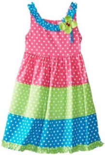 Rare Editions Girls 2 6X Dot Colorblock Dress, Multi, 6x Clothing