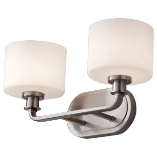 Kincaid 2 light Brushed Steel Vanity Fixture With Opal Etched Glass Shades