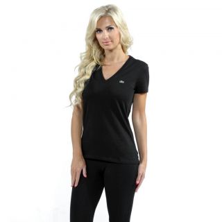 Lacoste Womens Black Jersey V neck T shirt