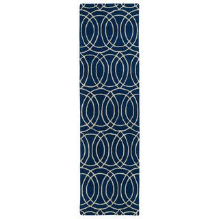 Cosmopolitan Circles Navy/ivory Hand tufted Wool Rug (23 X 8)