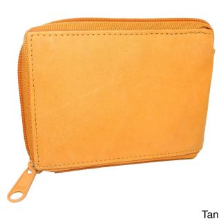 Mens Cowhide Leather Bi fold Zipper Wallet