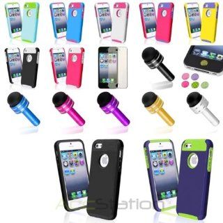 Color Hybrid Rubber Combo Hard Case+Cap Pen+Colorful SP+Sticker For iPhone 5 5S Cell Phones & Accessories