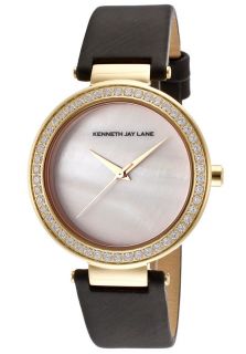 Kenneth Jay Lane 2604S 01  Watches,Womens White MOP Dial Black Genuine Leather, Casual Kenneth Jay Lane Quartz Watches