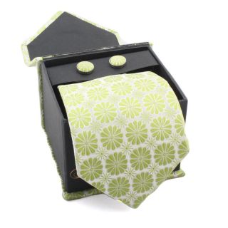 Ferrecci Mens Lime Green Floral Boxed Necktie And Cufflinks