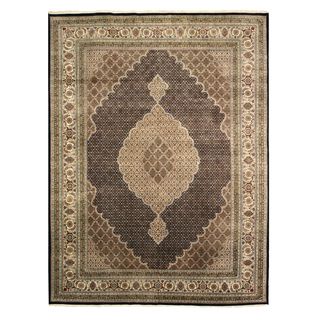 Eorc Eorc Black Hand knotted Wool And Silk Tabriz Mahi Rug (10 X 13) Black Size 96 x 13