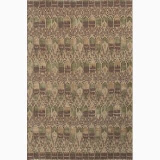 Handmade Floral Pattern Taupe/ Green Wool/ Art Silk Rug (5 X 8)
