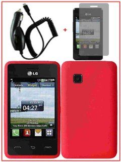 For LG 840G LG840G Silicone Jelly Skin Cover Case Red + LCD Screen Protector + Car Charger Cell Phones & Accessories