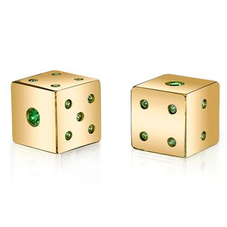 22k Goldplated Dice Set With Green Swarovski Crystal In Wooden Piano Box