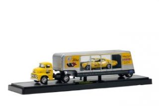 M2 Machines 1956 Ford C 500 COE with 1970 Torino Cobra Diecast Vehicle, Yellow, 164 Scale Toys & Games