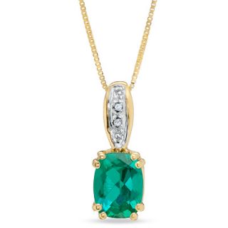 Cushion Cut Lab Created Emerald and Diamond Pendant in 14K Gold