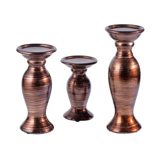 Bronze Striped Ceramic Candle Stand Set (set Of 3)