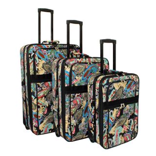 Designer Paisley Expandable 3 piece Wheeled Upright Luggage Set