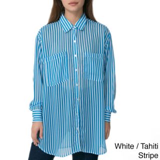 American Apparel American Apparel Womens Oversized Chiffon Button up Shirt (one Size) Blue Size One Size Fits Most