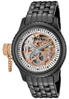 Invicta 1899  Watches,Womens Russian Diver Mechanical Skeletioned See Thru Rose Gold/Silver/White MOP Dial Black Ceramic, Casual Invicta Mechanical Watches