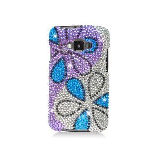 Samsung Rugby Smart i847 SGH I847 Bling Gem Jeweled Jewel Crystal Diamond Purple Silver Flowers Cover Case Cell Phones & Accessories