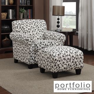 Portfolio Mira Gray Modern Floral Arm Chair And Ottoman