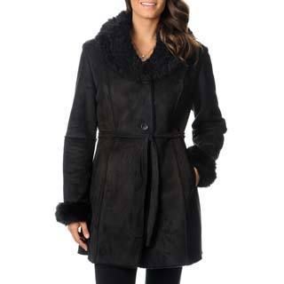 Excelled Womens Shearling Belted Coat
