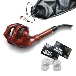 Pear Wood Hand Carved Tobacco Smoking Pipe Claw + Pouch 