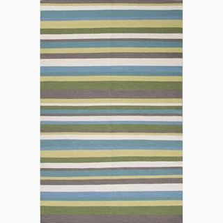 Hand made Green/ Blue Wool Easy Care Rug (3.6x5.6)