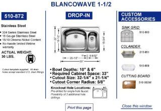 Blancowave 510 872R Stainless Steel Sink (Depth 6in / 10in) Kitchen & Dining