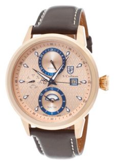 S.Coifman SC0207  Watches,Mens Dual Time Rose Gold Tone Textured Dial Brown Italian Genuine Leather, Casual S.Coifman Quartz Watches