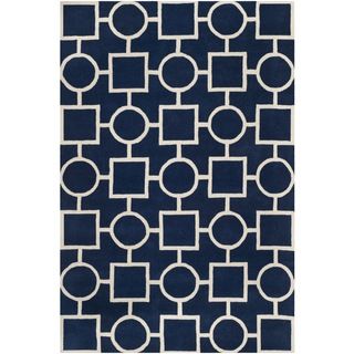 Safavieh Handmade Moroccan Chatham Squares and circles Dark Blue/ Ivory Wool Rug (5 X 8)