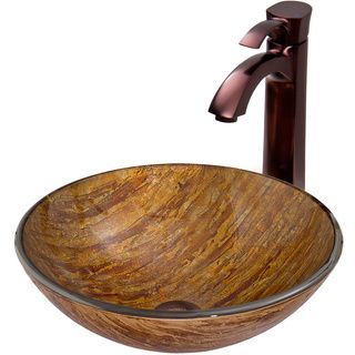 Vigo Amber Sunset Glass Vessel Sink And Otis Oil Rubbed Bronze Faucet Set